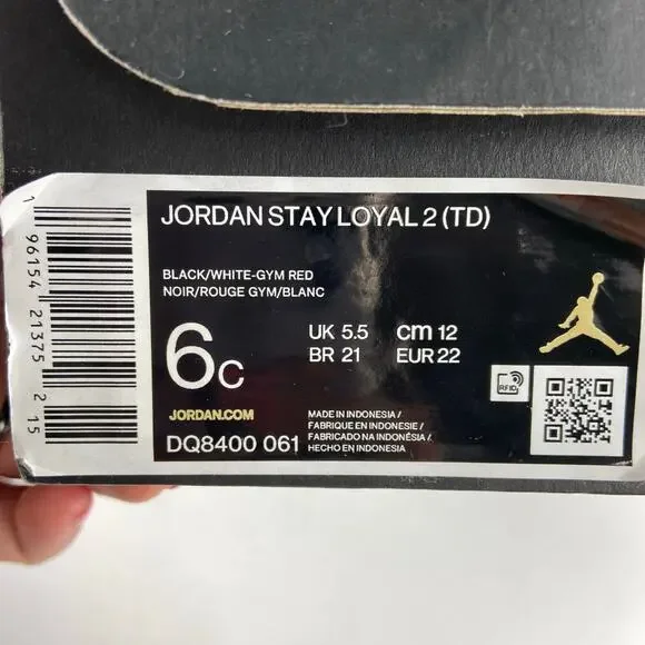 Nike Air Jordan Stay Loyal 2 Black White Red Size Toddler 6C